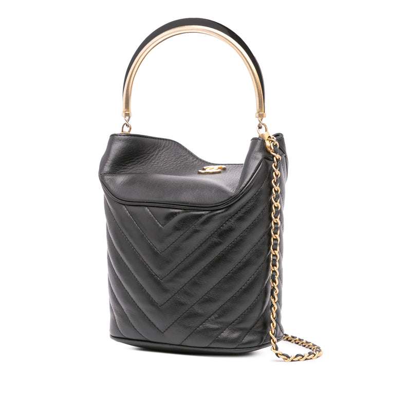Quilted Chevron Lambskin Handle with Chic Bucket Bag - Image 2