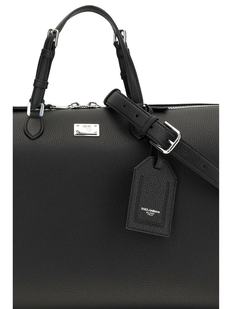 Dolce & Gabbana Vittoria Travel Bag — Black Calf Leather Bos Taurus; Pvc Top Handle