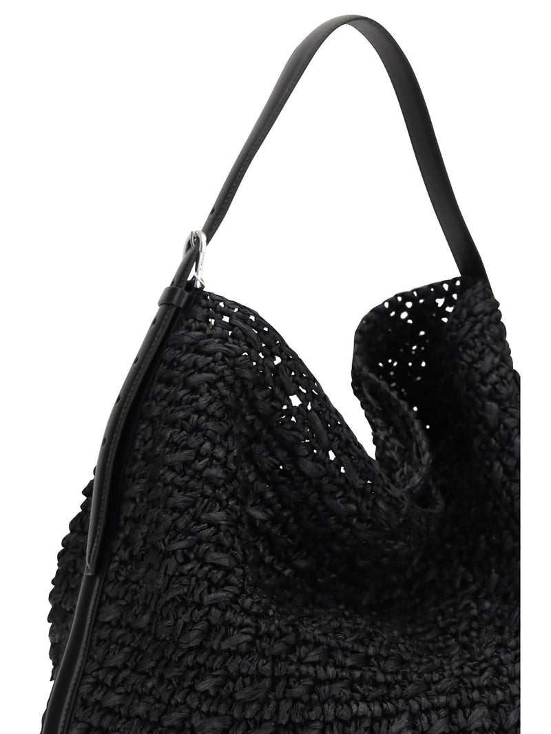 Toteme Paper Raffia Woven Shoulder Bag — Black