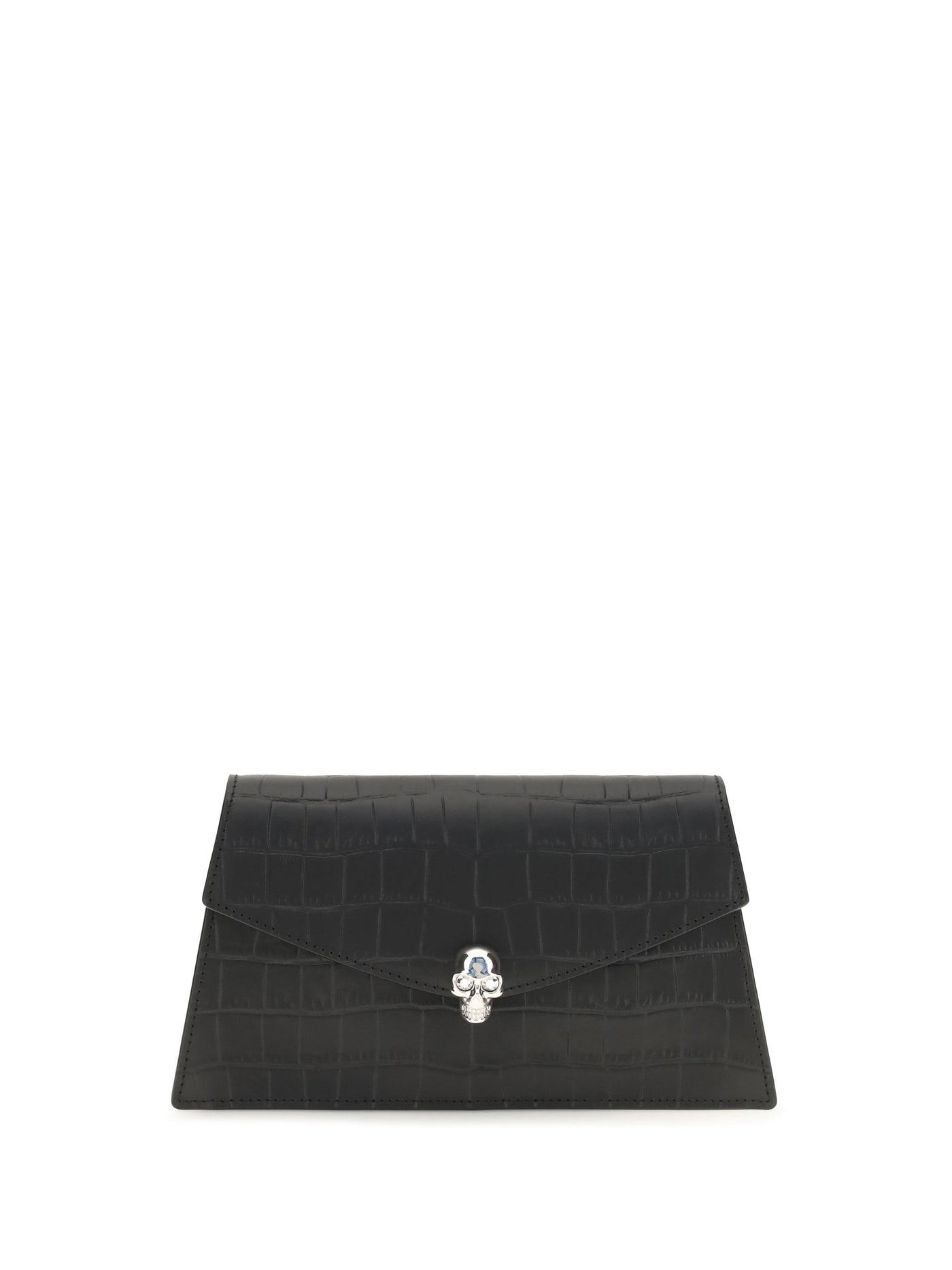 Alexander Mcqueen Crocodile-Embossed Calf Leather Clutch — Black Bos Taurus