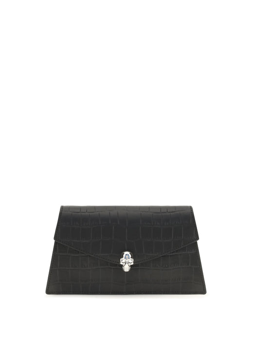 Alexander Mcqueen Crocodile-Embossed Calf Leather Clutch — Black Bos Taurus