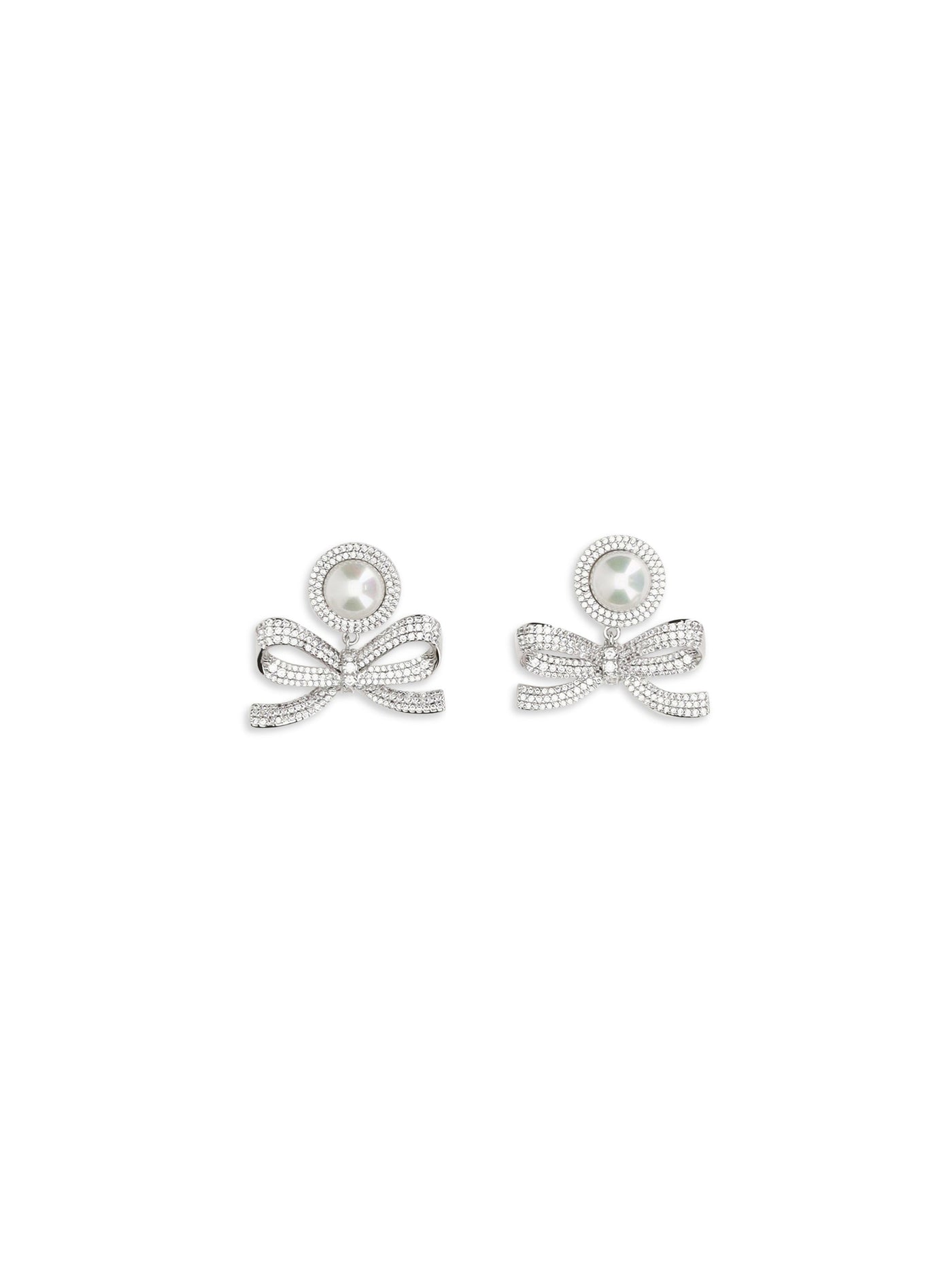 Self-Portrait Pearl Bow Drop Earrings — Silver Brass