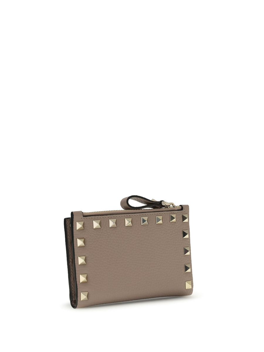 Valentino Garavani Rockstud Card Case — Beige Calf Leather Wallets & Purses