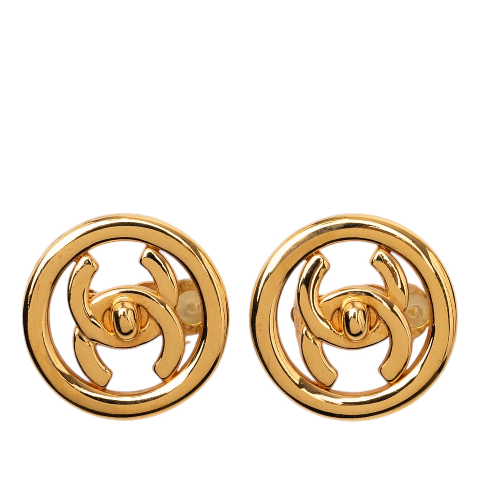CC Gold Plated Turn Lock Clip On Earrings - Image 1