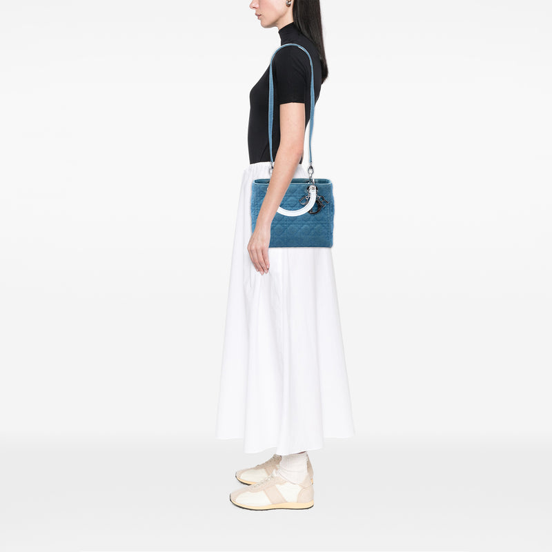 Medium Denim Cannage Acrylic Handles Lady Dior - Image 6