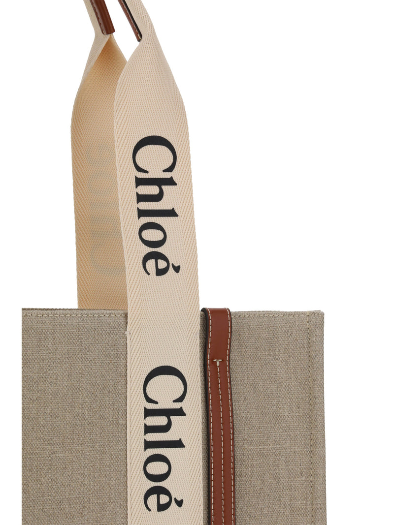 Chloé Woody Shoulder Bag — Beige Linen