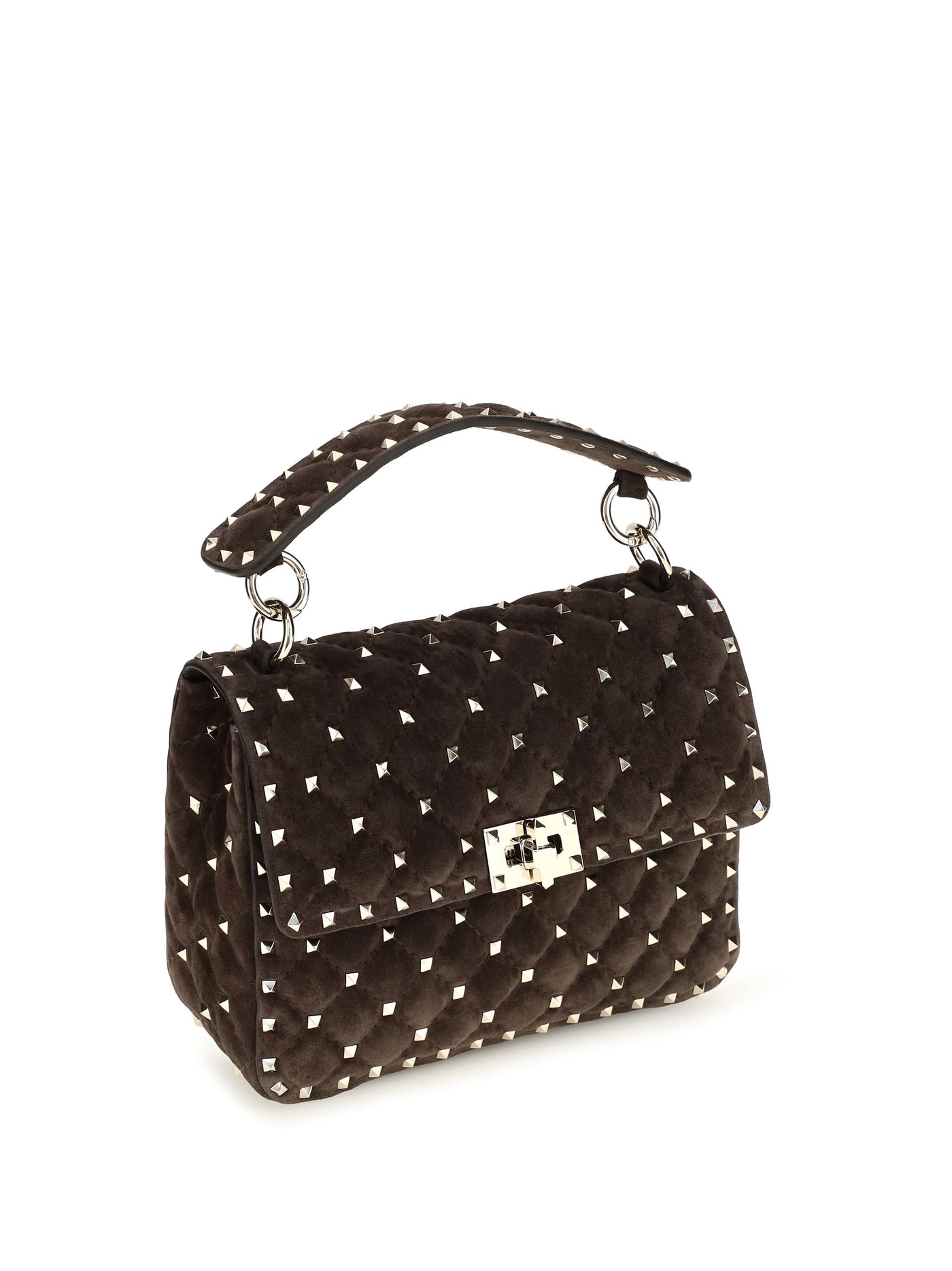 Valentino Garavani Rockstud Spike Top Handle Bag — Brown Calf Leather