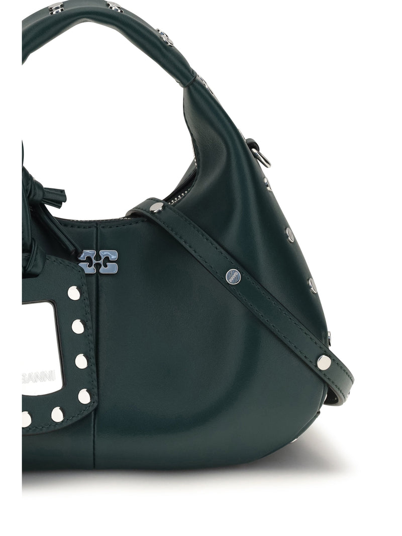 Ganni Studded Recycled Leather Hobo Bag — Green