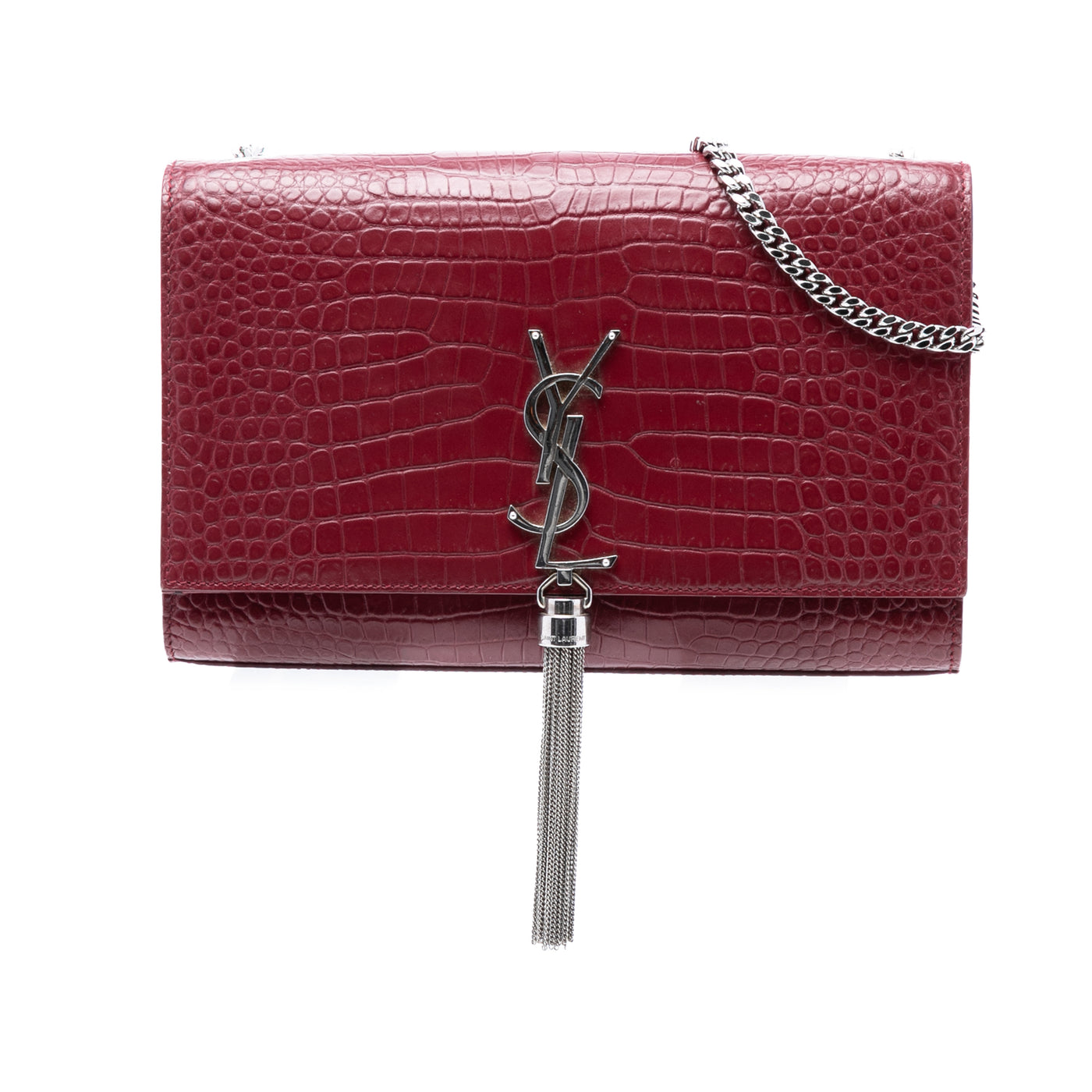 Medium Croc Embossed Leather Monogram Kate Tassel Crossbody - Image 1