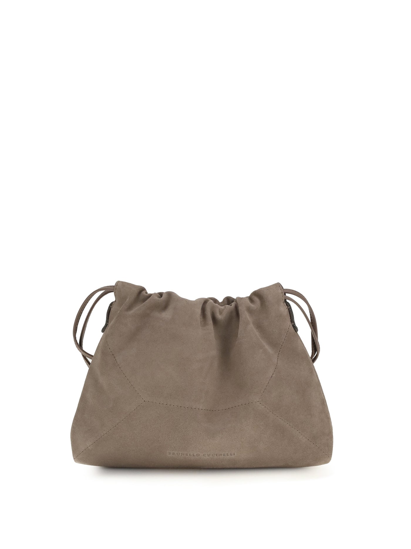 Brunello Cucinelli Suede Drawstring Clutch — Beige Calf Leather