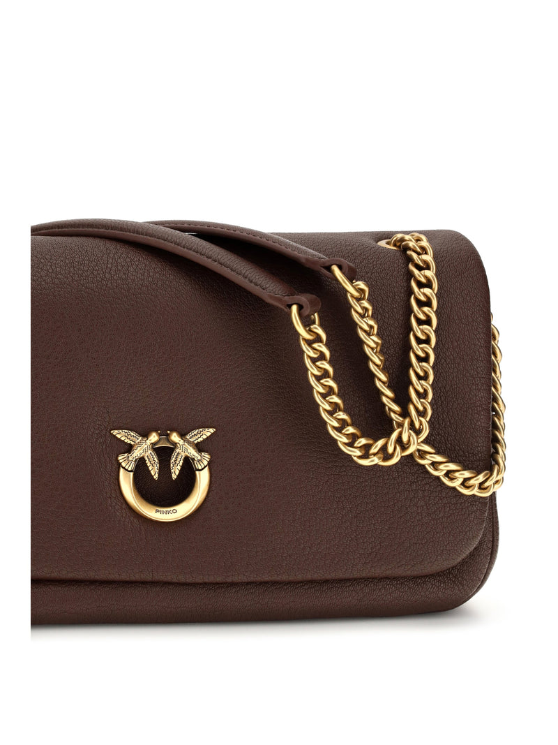 Pinko Love Birds Shoulder Bag — Brown Calf Leather
