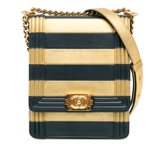 Paris New York Metallic Lambskin Striped North South Boy Flap - Image 1