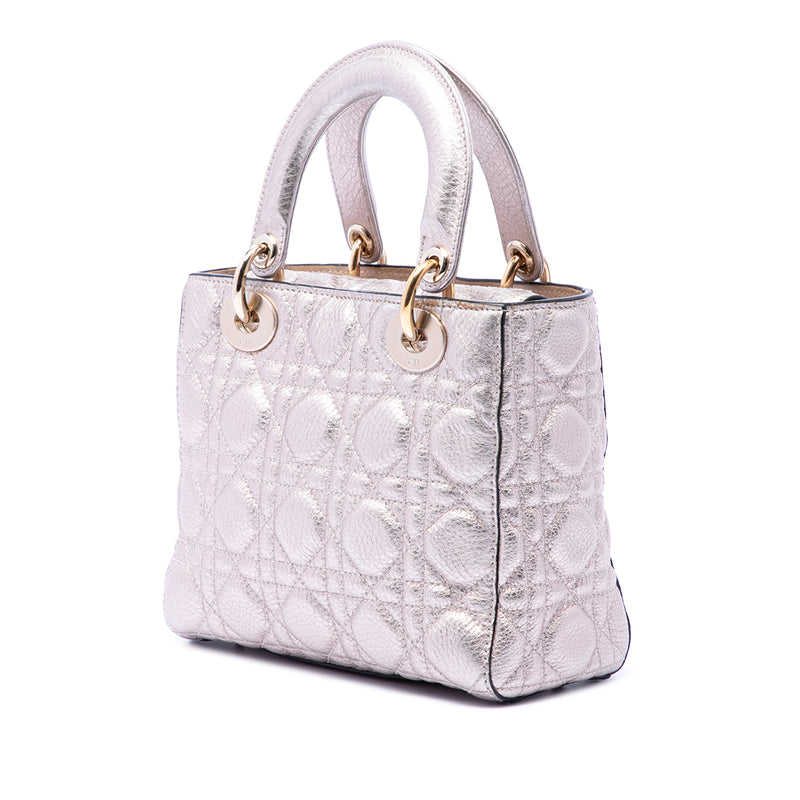 Small Metallic Grained Calfskin Cannage Supple Lady Dior - Image 2