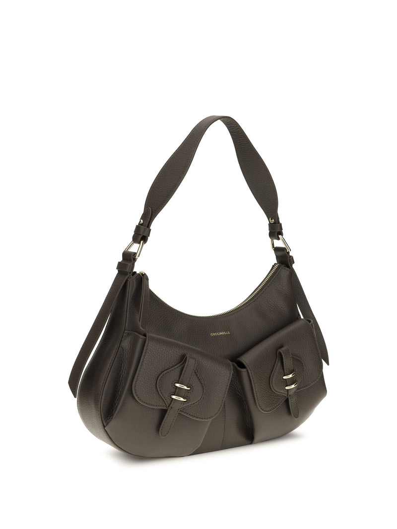 Coccinelle Small Boheme Shoulder Bag — Gray Calf Leather Bos Taurus