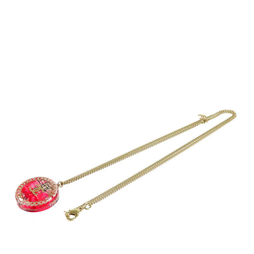CC Gold Plated Resin Tweed Chain Round Pendant Necklace - Image 1