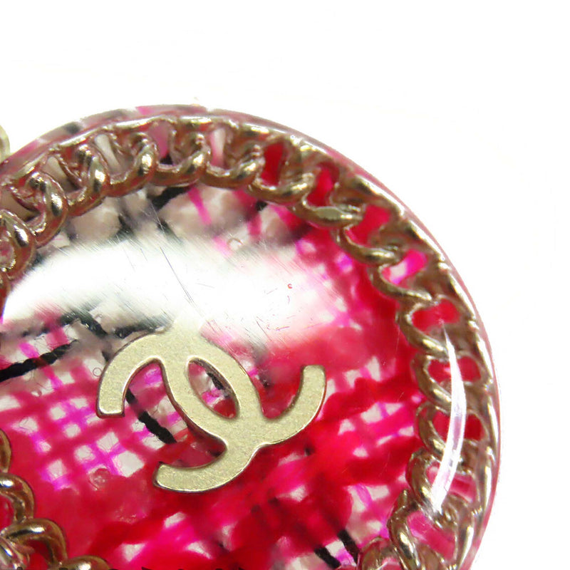 CC Gold Plated Resin Tweed Chain Round Pendant Necklace - Image 6