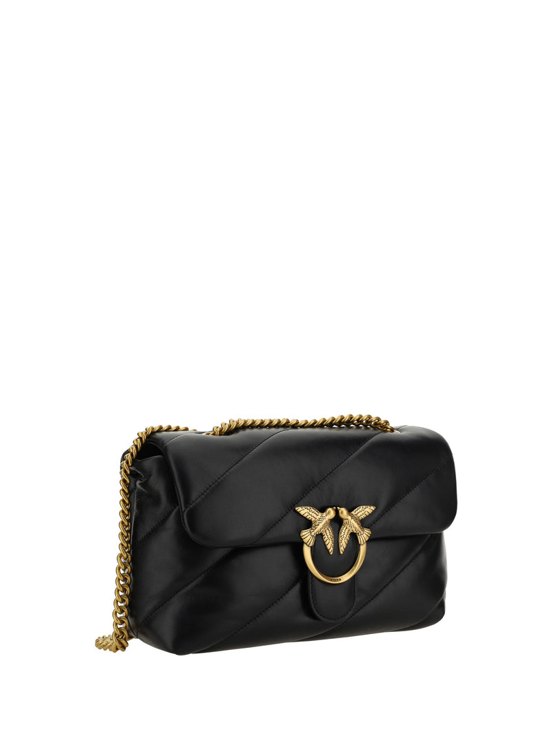 Pinko Love Shoulder Bag — Black Calf Leather Bos Taurus