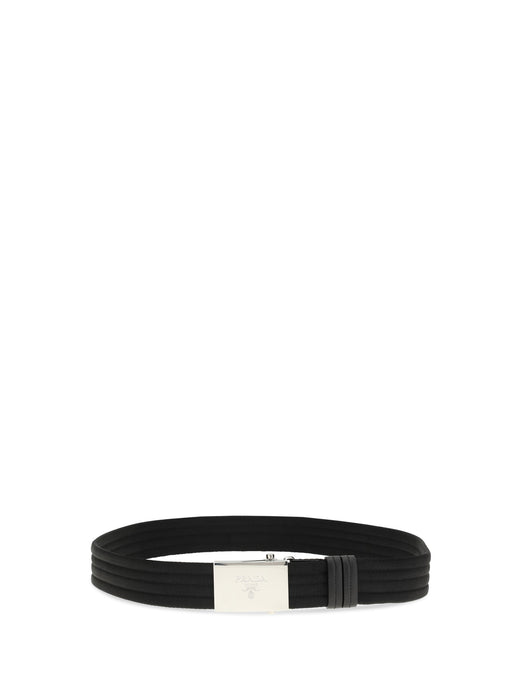 Prada Nylon With Raised Stripes Belt — Black Polyester