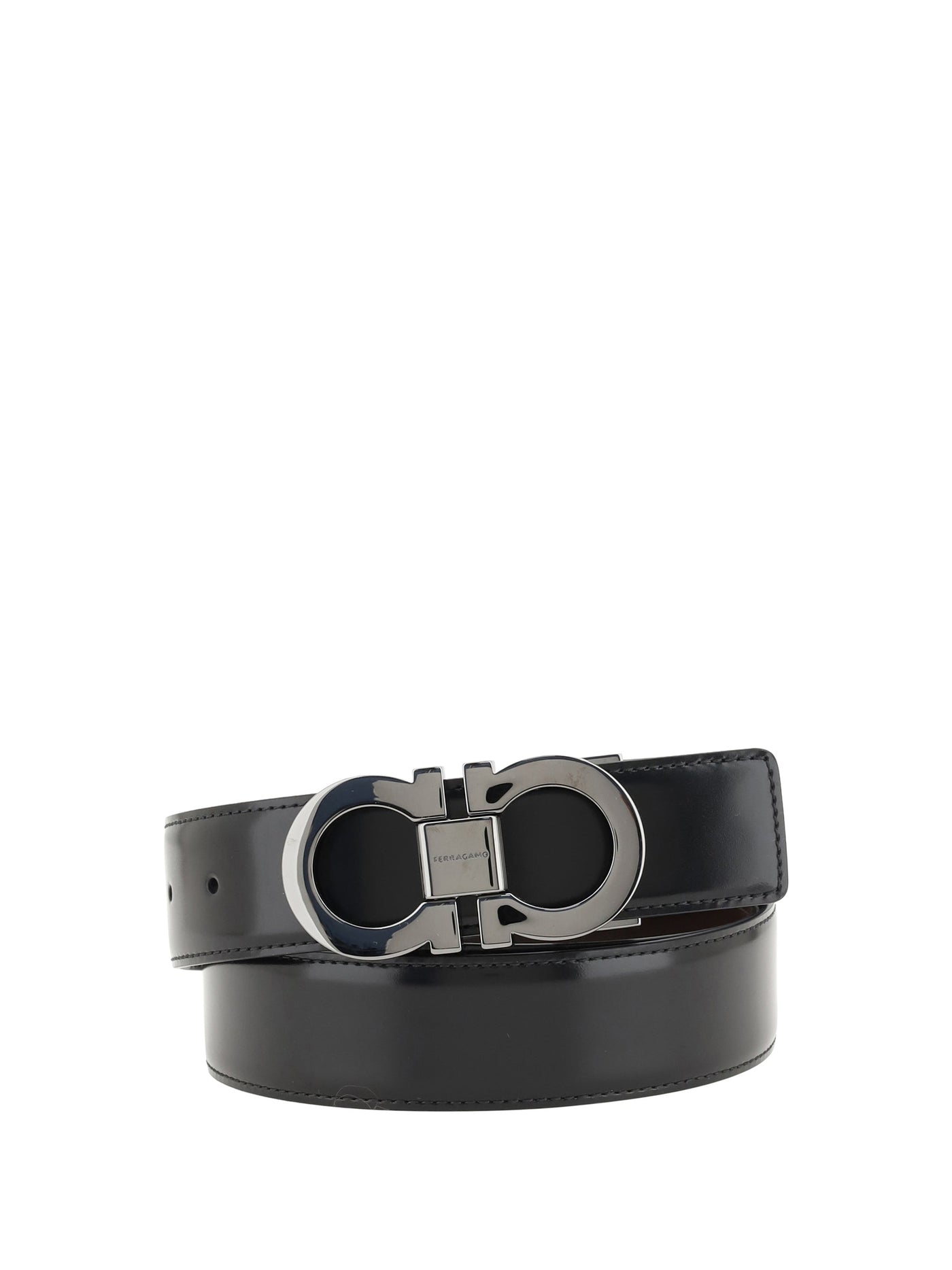Ferragamo Gancini Belt — Black Calf Leather Bos Taurus
