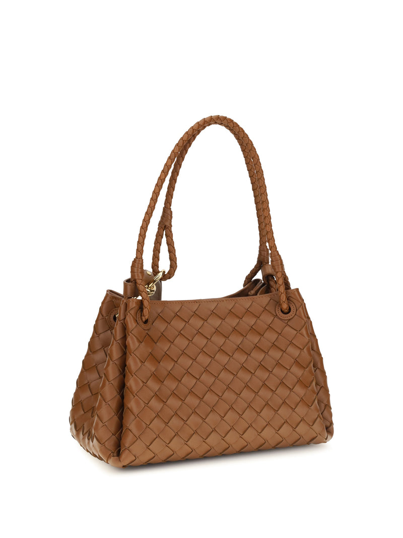 Bottega Veneta Intrecciato Shoulder Bag — Brown Calf Leather