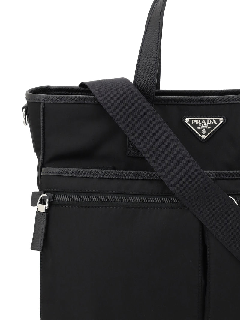Prada Logo-Plaque Re-Nylon Tote Bag — Black