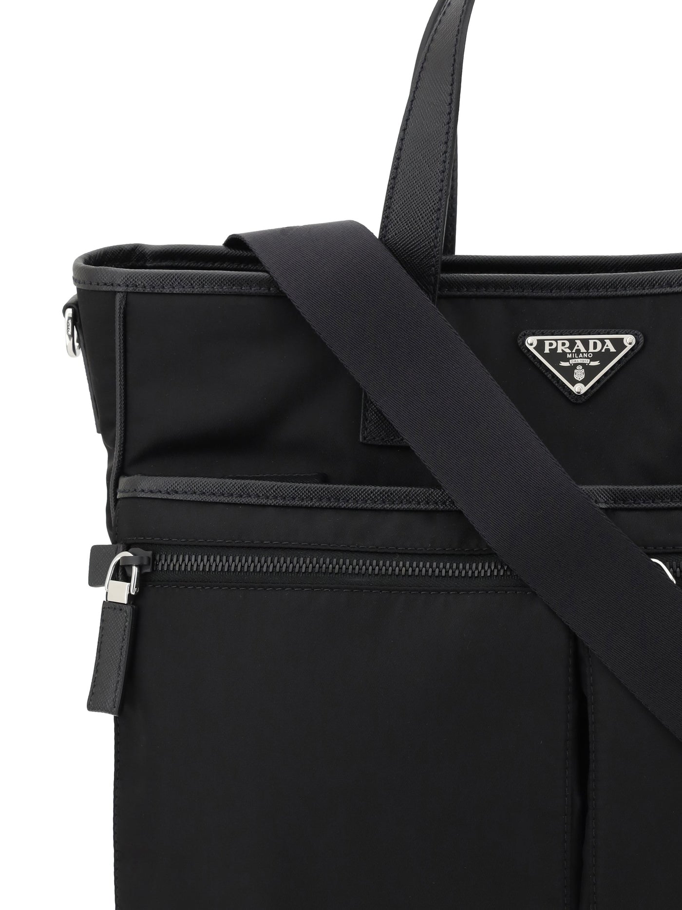 Prada Re-Nylon With Leather Trim Shoulder Bag — Black