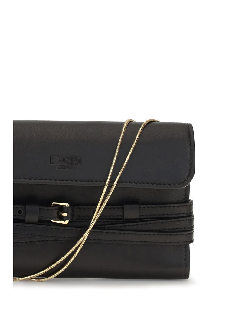 Moschino Leather With Buckle Wrap Wallet — Black