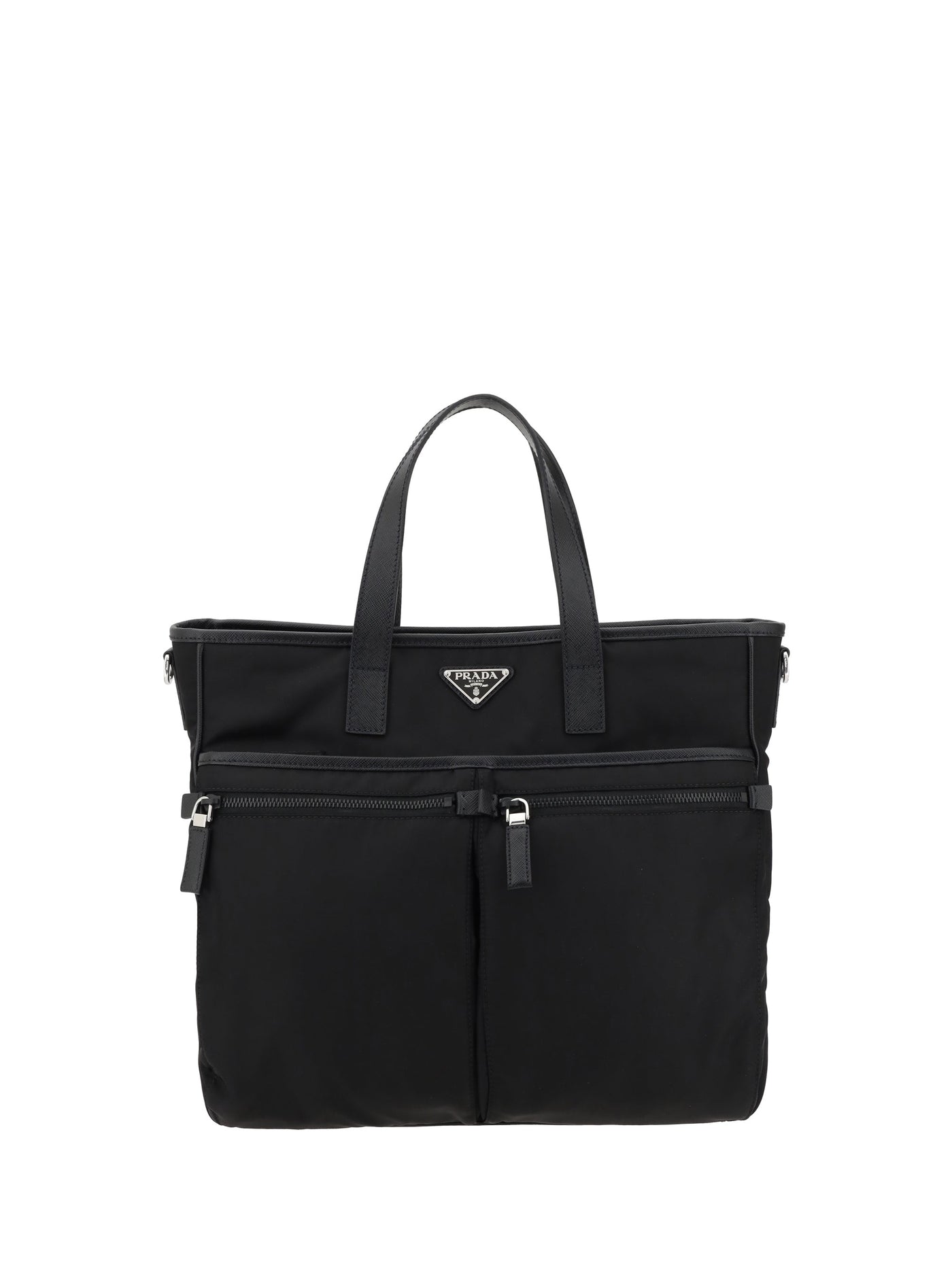 Prada Logo-Plaque Re-Nylon Tote Bag — Black