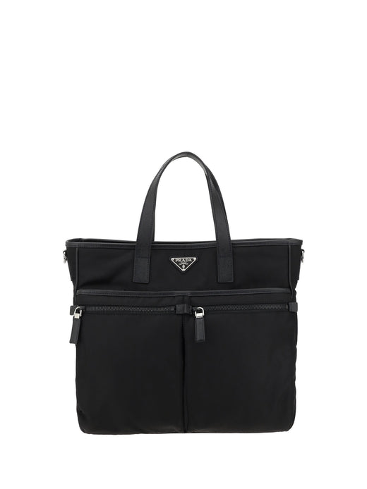 Prada Logo-Plaque Re-Nylon Tote Bag — Black
