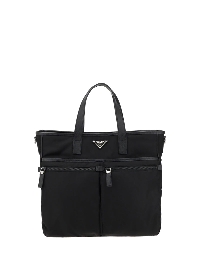 Prada Re-Nylon With Leather Trim Shoulder Bag — Black