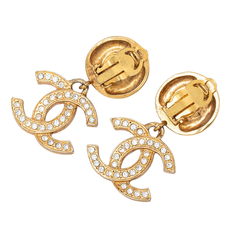 Gold Plated CC Strass Drop Clip On Earrings - Image 2