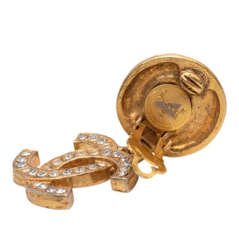 Gold Plated CC Strass Drop Clip On Earrings - Image 3