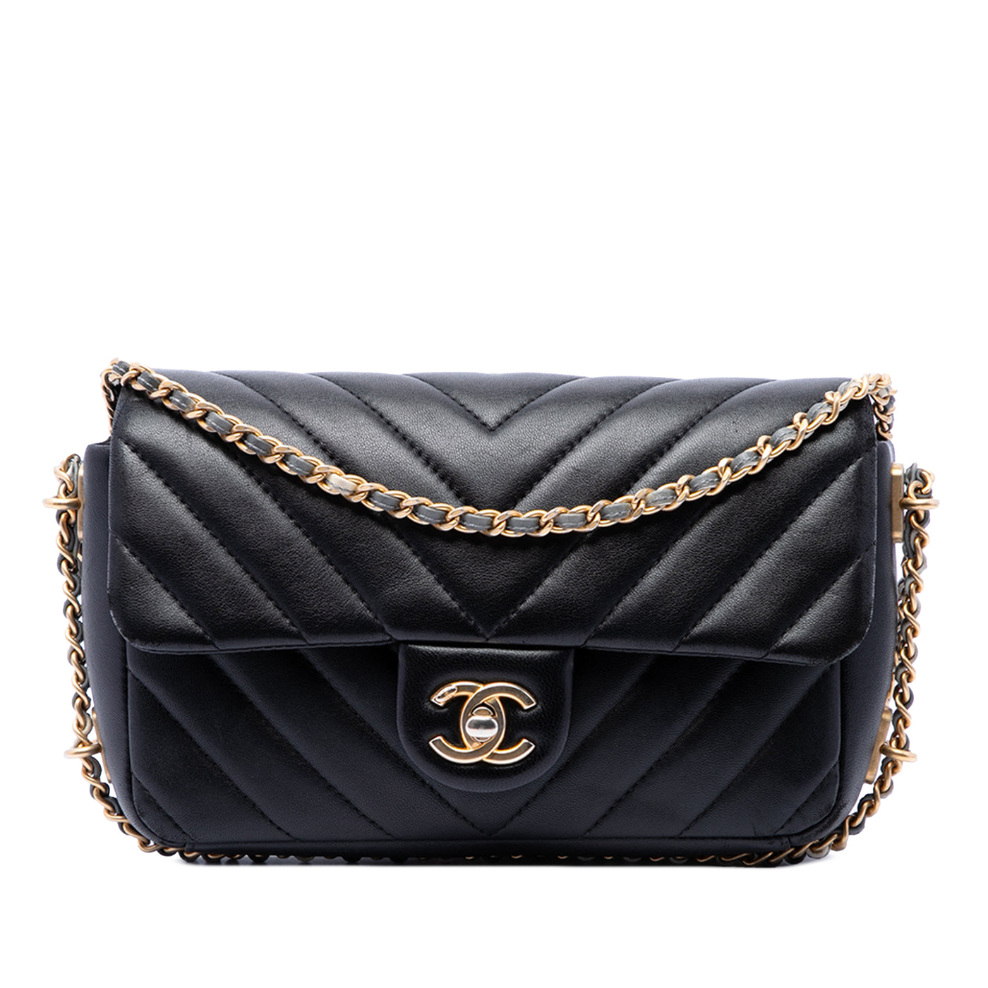 Mini Rectangular Chevron Lambskin Chain Around Flap - Image 1