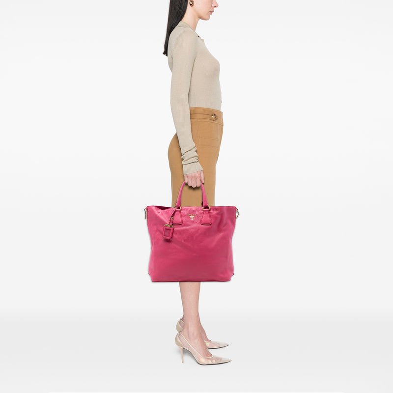 Vitello Daino Side Zip Open Convertible Tote - Image 6