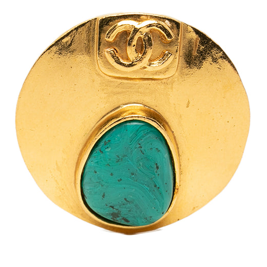 CC Gold Plated Round Gripoix Brooch - Image 1
