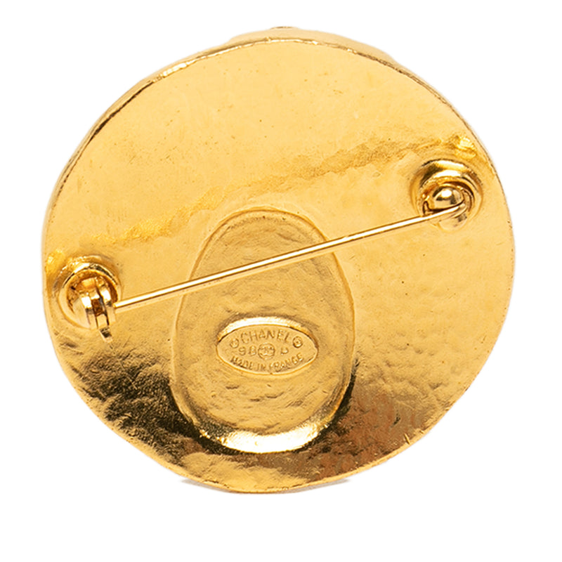 CC Gold Plated Round Gripoix Brooch - Image 2
