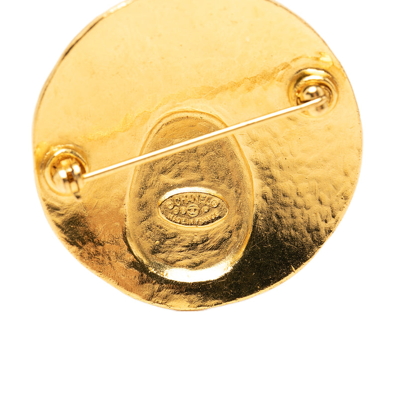 CC Gold Plated Round Gripoix Brooch - Image 3