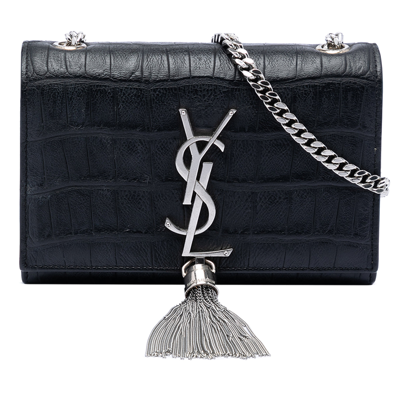 Small Croc Embossed Leather Monogram Kate Tassel Crossbody - Image 1