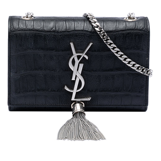 Small Croc Embossed Leather Monogram Kate Tassel Crossbody - Image 1