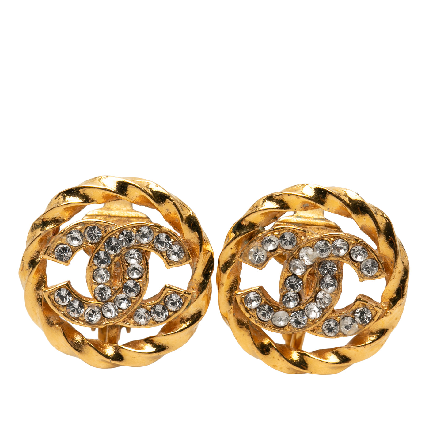 CC Gold Plated Strass Round Rope Clip On Earrings - Image 1
