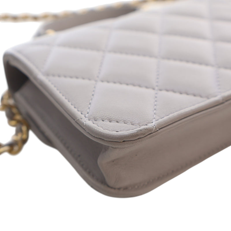 Mini Quilted Lambskin Top Handle Card Holder with Chain - Image 10