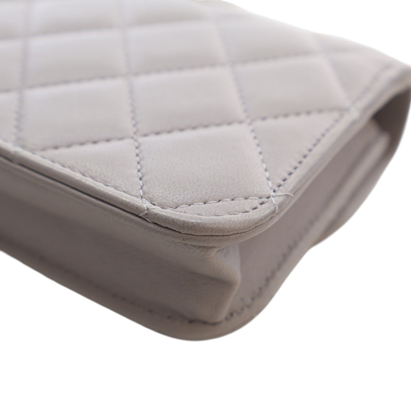Mini Quilted Lambskin Top Handle Card Holder with Chain - Image 11