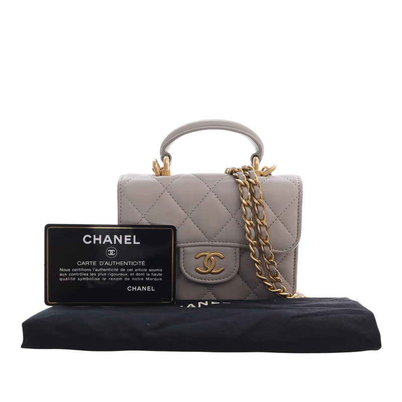 Mini Quilted Lambskin Top Handle Card Holder with Chain - Image 15