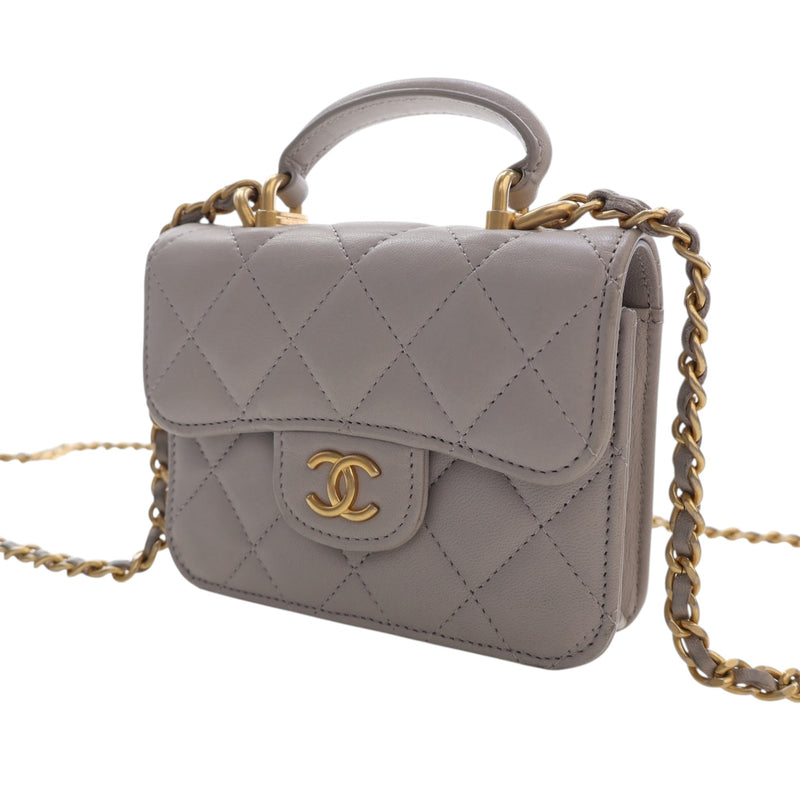 Mini Quilted Lambskin Top Handle Card Holder with Chain - Image 3