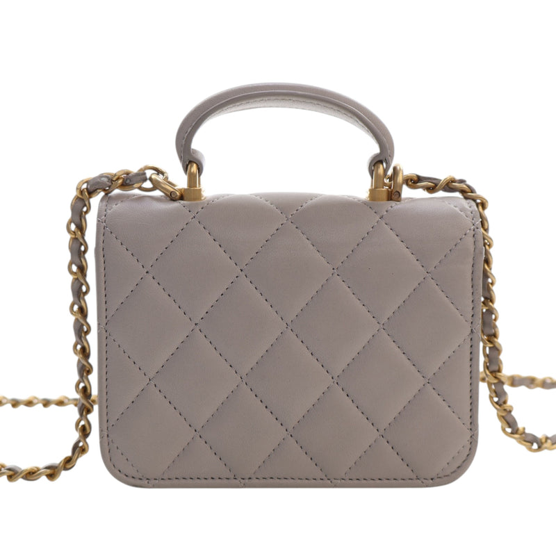 Mini Quilted Lambskin Top Handle Card Holder with Chain - Image 4