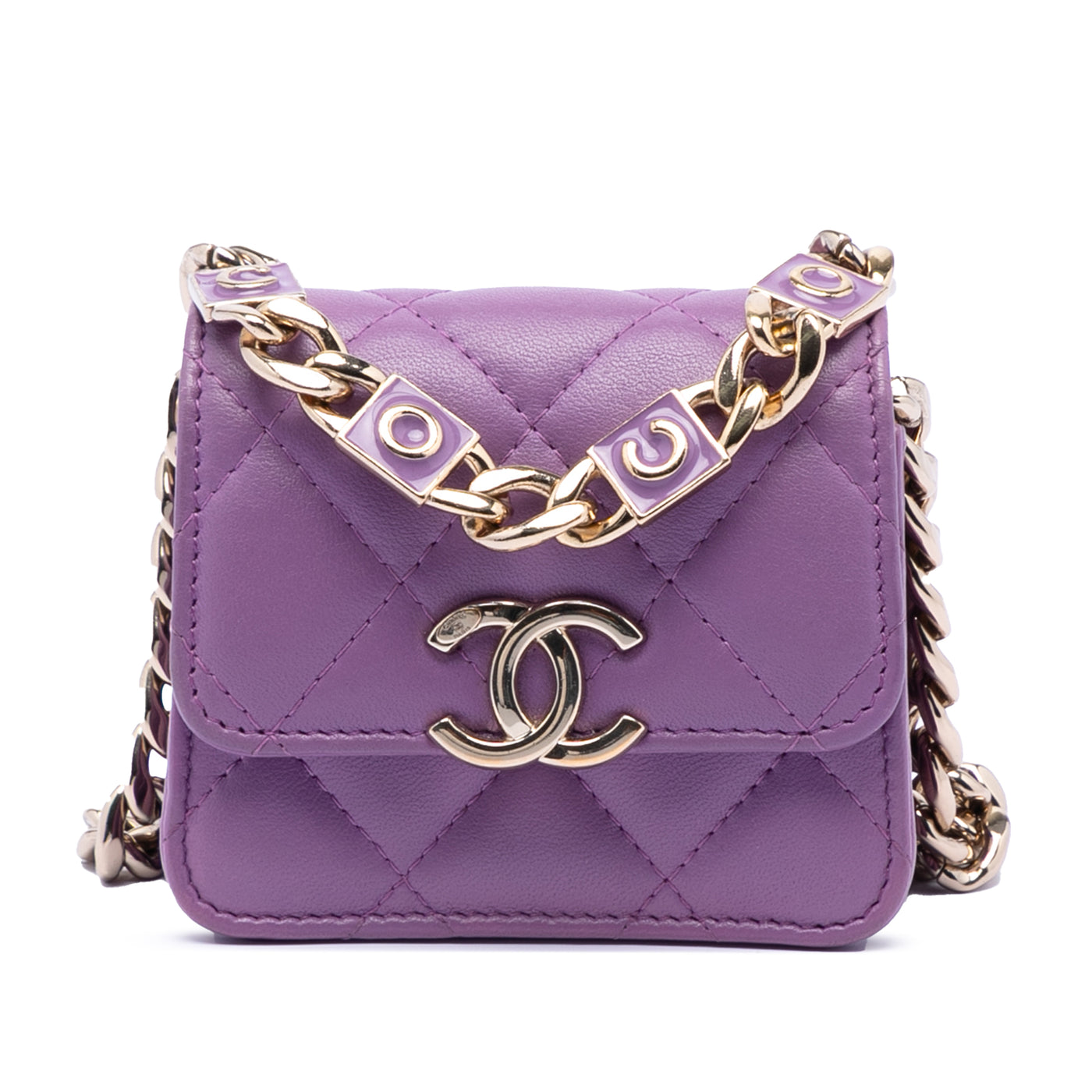 CC Quilted Lambskin Coco Card Holder on Chain - Image 1
