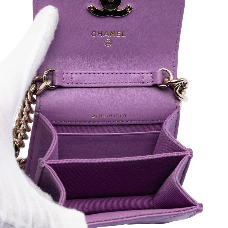 CC Quilted Lambskin Coco Card Holder on Chain - Image 4