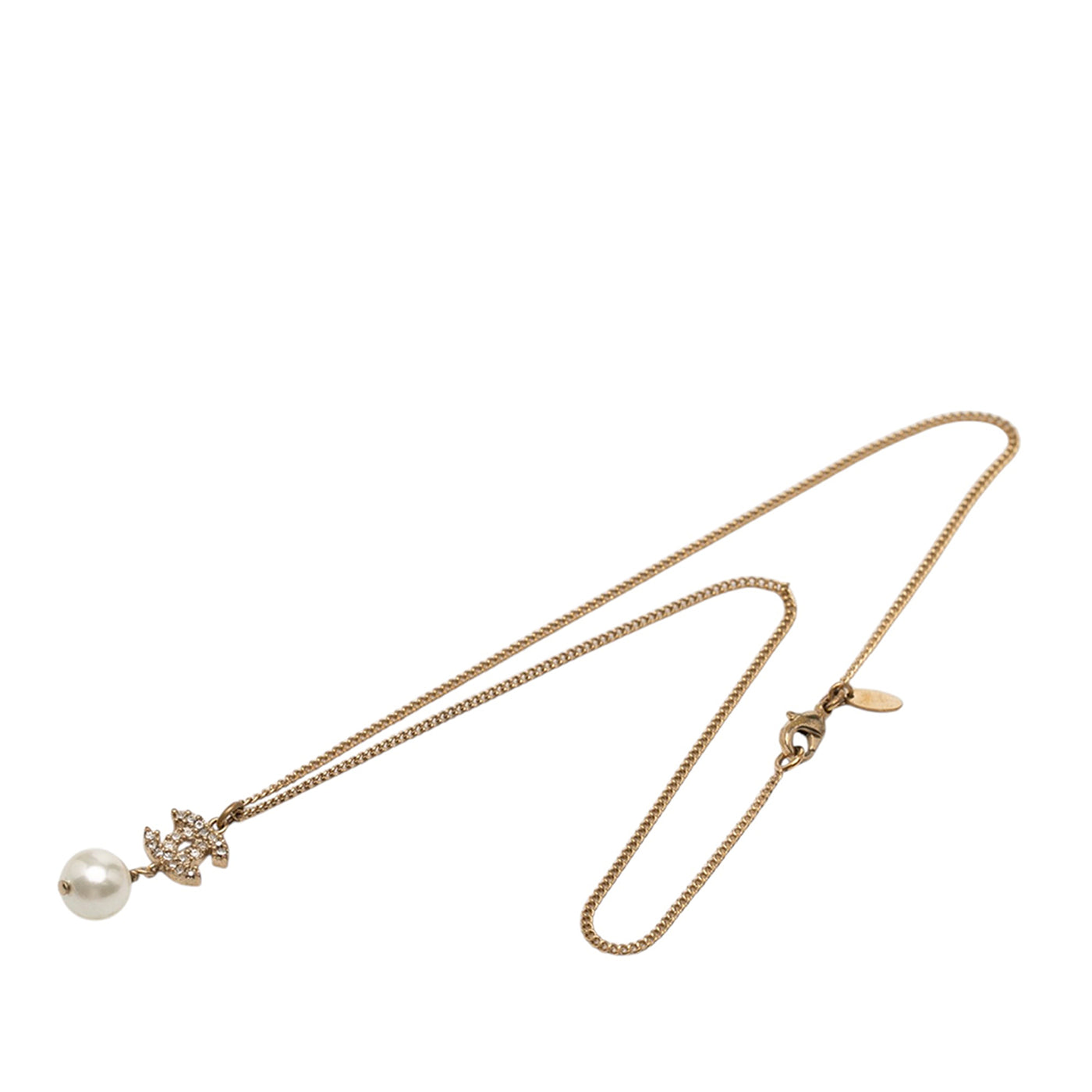 Gold Plated Strass CC Faux Pearl Drop Pendant Necklace - Image 1