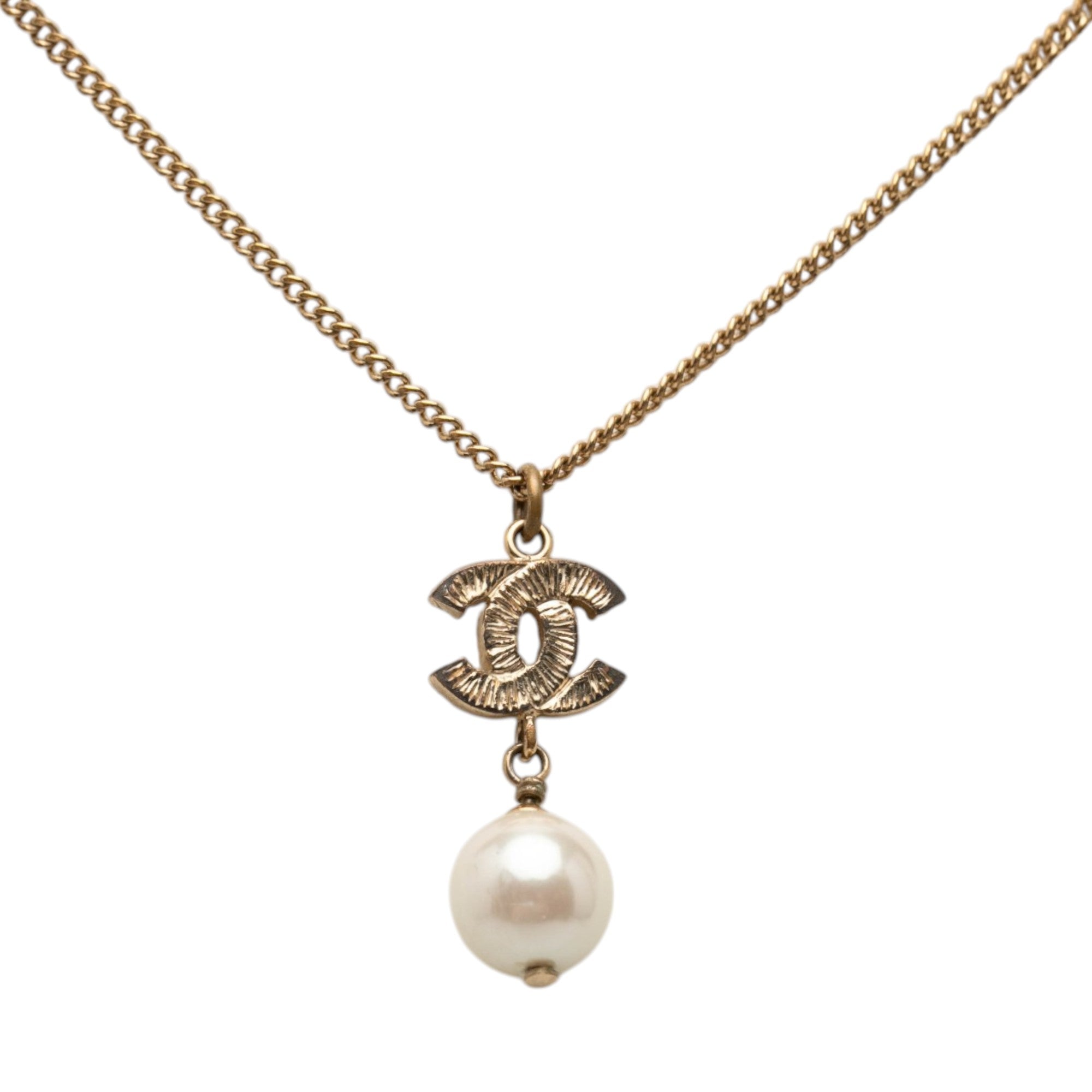 Gold Plated Strass CC Faux Pearl Drop Pendant Necklace - Image 3