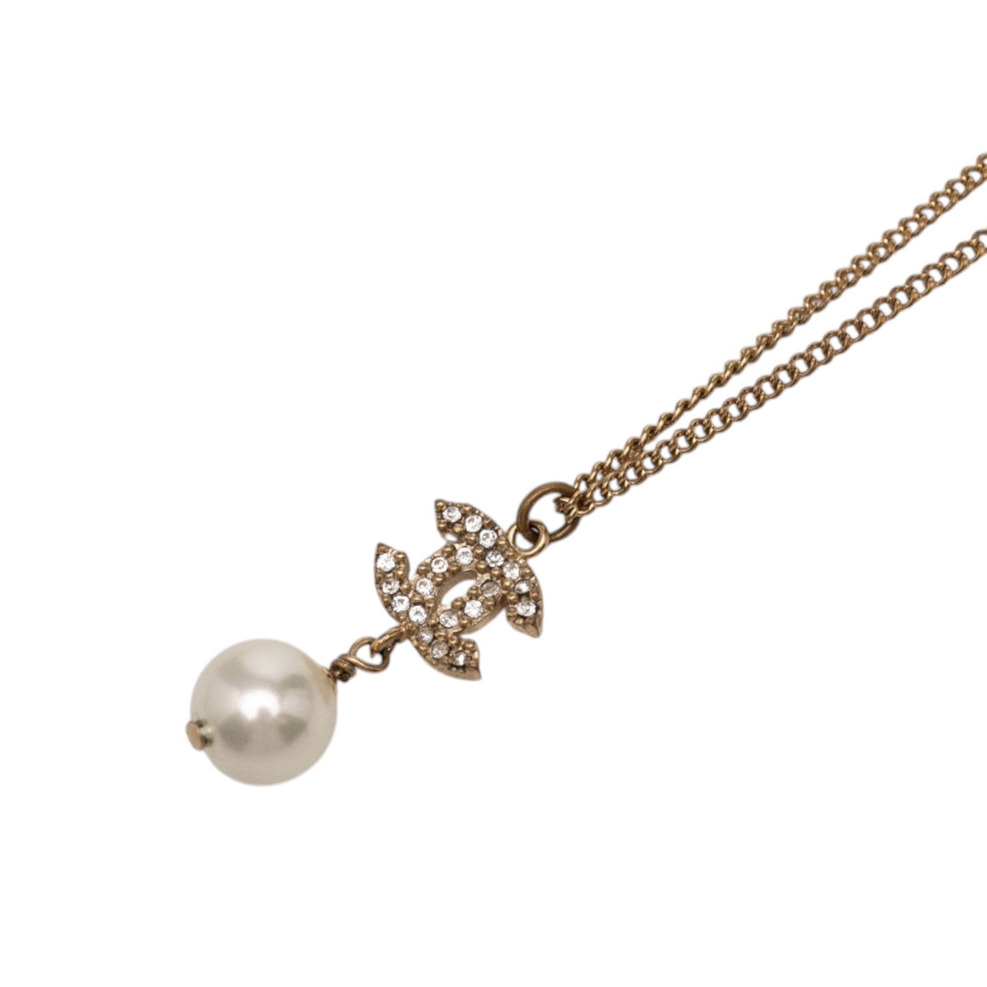 Gold Plated Strass CC Faux Pearl Drop Pendant Necklace - Image 4